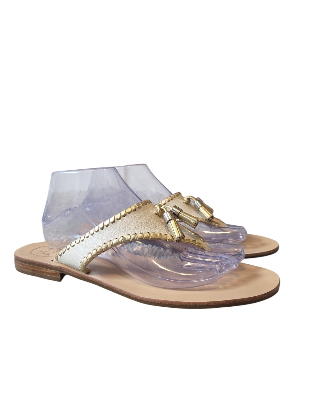 Jack Rogers Alana Sandals Tassell Cream and Gold Leather 9.5